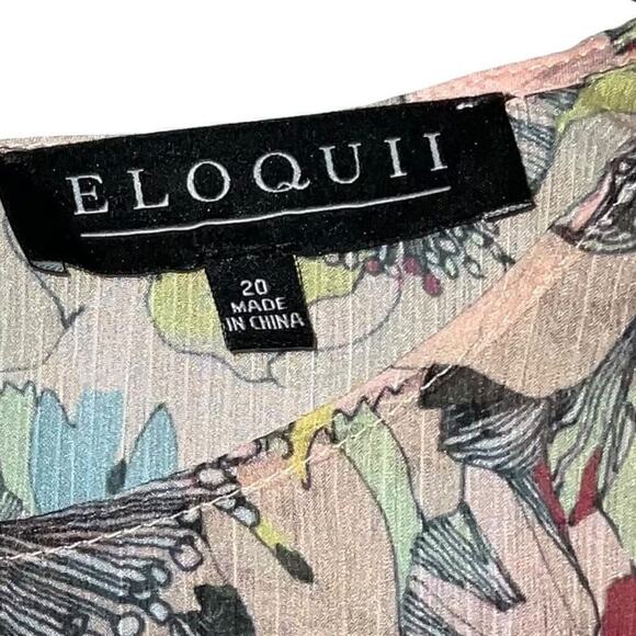 ELOQUII Layered Ruffle Crepe Pink Floral Print Short Sleeved Shift Dress Sz. 20 - Picture 6 of 16